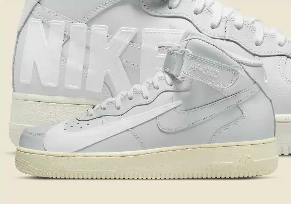 Nike Air Force 1 Mid Grey Oversized Double Swoosh