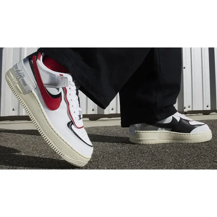 Nike Air Force 1 Shadow White Silver Gym Red